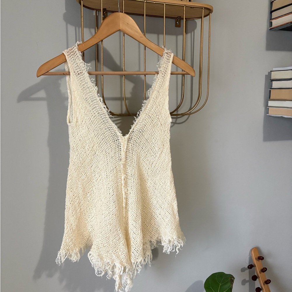 La Bottega di Brunella Ivory Crochet Tank